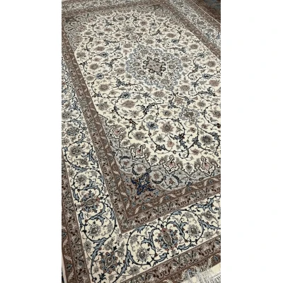"Exquisite Persian Rug from Isfahan, Handwoven with Silk and Wool, 60 Years Old" – Focusing on the luxurious materials and vintage nature.
