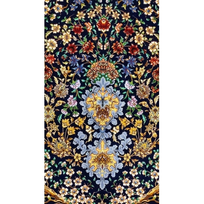 Close-up view of Isfahan Bartarian Tree of Life Persian rug with intricate floral motifs