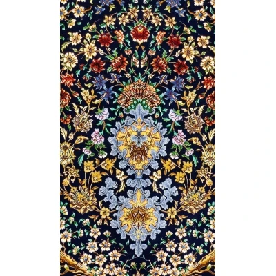 Close-up view of Isfahan Bartarian Tree of Life Persian rug with intricate floral motifs