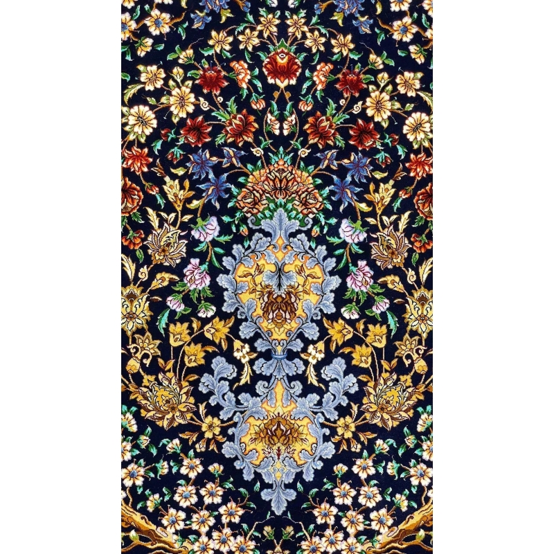 Close-up view of Isfahan Bartarian Tree of Life Persian rug with intricate floral motifs