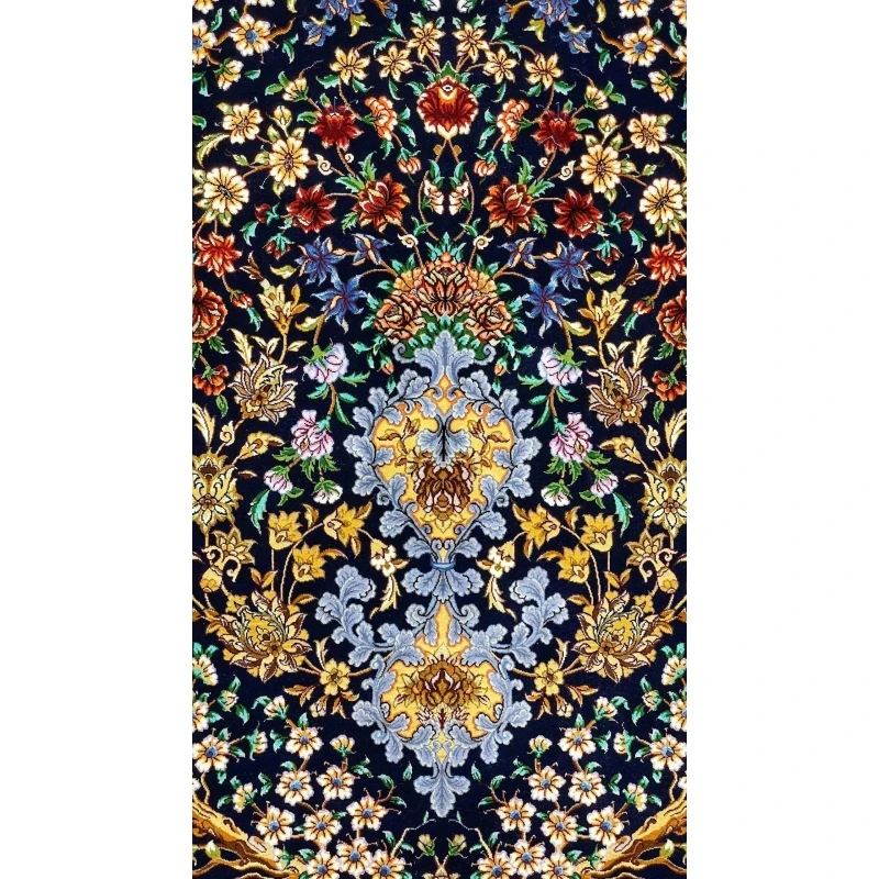 Close-up view of Isfahan Bartarian Tree of Life Persian rug with intricate floral motifs