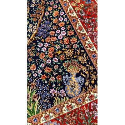 Expansive view of a Persian Isfahan rug with detailed Tree of Life floral designs