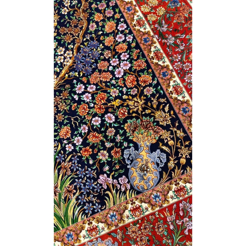 Expansive view of a Persian Isfahan rug with detailed Tree of Life floral designs