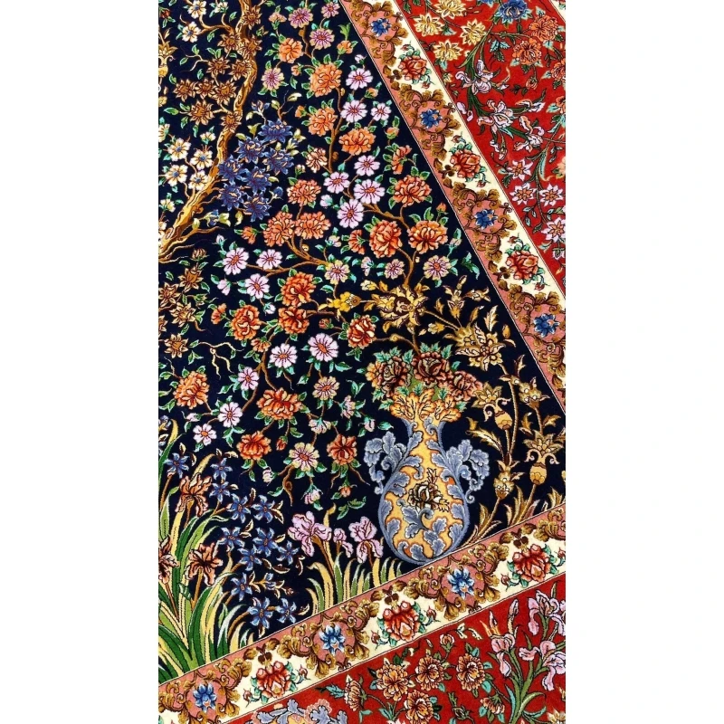 Expansive view of a Persian Isfahan rug with detailed Tree of Life floral designs