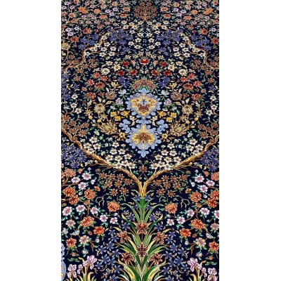 Persian Isfahan rug with a dense Tree of Life floral design and artisanal craftsmanship