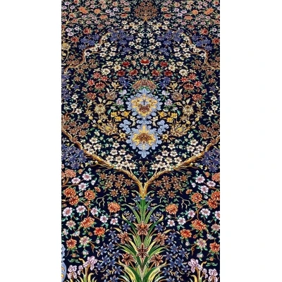 Persian Isfahan rug with a dense Tree of Life floral design and artisanal craftsmanship
