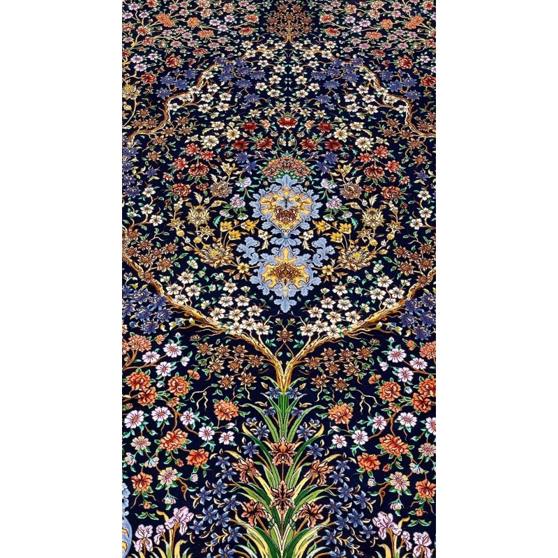 Persian Isfahan rug with a dense Tree of Life floral design and artisanal craftsmanship