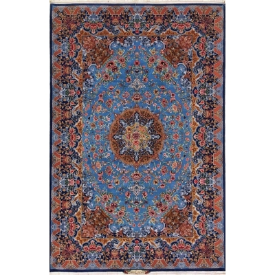 "Hand-knotted Mirzaie Persian rug with wool and silk, 300 cm x 205 cm, made in Isfahan, Iran."
