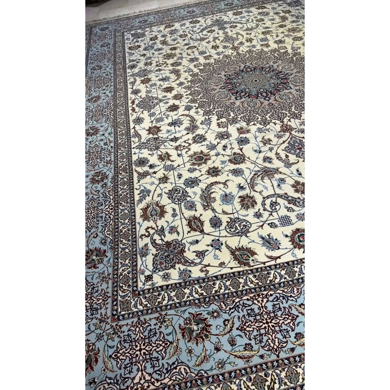"Vintage Persian Rug, Handwoven in Isfahan, Iran – Masterpiece of Silk and Wool" – Highlighting the vintage nature and materials.