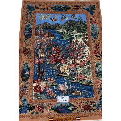 "Hand-knotted Isfahan Pictorial rug – 175x110 cm, crafted with wool and silk, featuring intricate designs and 740,000 knots per square meter, ideal for adding luxurious elegance to any home decor."






