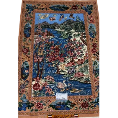 "Hand-knotted Isfahan Pictorial rug – 175x110 cm, crafted with wool and silk, featuring intricate designs and 740,000 knots per square meter, ideal for adding luxurious elegance to any home decor."






