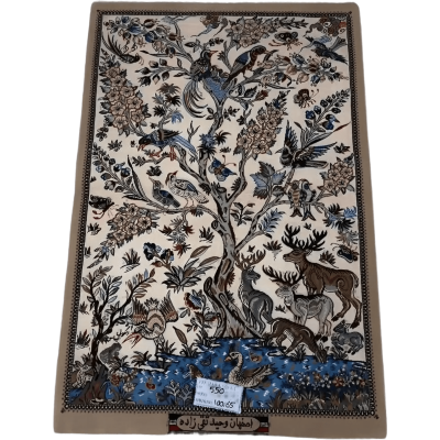"Hand-knotted Persian rug by Vaheed Taghiezadeh – 110x70 cm, crafted with silk and wool, featuring 810,000 knots per square meter, showcasing the elegance and luxury of Persian craftsmanship."






