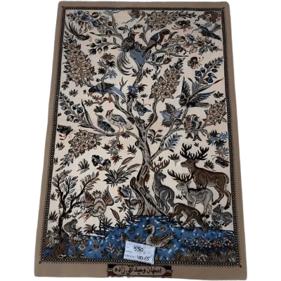 "Hand-knotted Persian rug by Vaheed Taghiezadeh – 110x70 cm, crafted with silk and wool, featuring 810,000 knots per square meter, showcasing the elegance and luxury of Persian craftsmanship."






