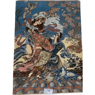 "Hand-knotted Pictorial Isfahan rug from Iran – 120x80 cm, crafted with a wool and silk blend, featuring 740,000 knots per square meter, perfect for adding artistic luxury to any space."

