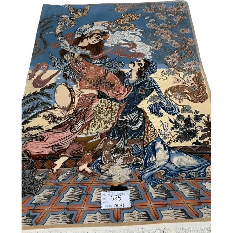 "Luxury Persian Pictorial Isfahan rug – 120 cm x 80 cm, handcrafted with wool and silk, showcasing detailed craftsmanship with 740,000 knots/m² for a timeless decor piece."