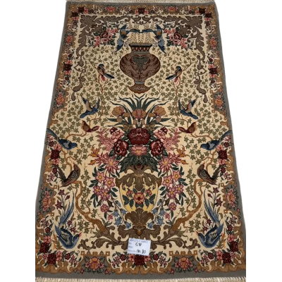 Full view of the 130 cm hand-knotted rug showcasing its elegant floral designs