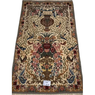 Full view of the 130 cm hand-knotted rug showcasing its elegant floral designs