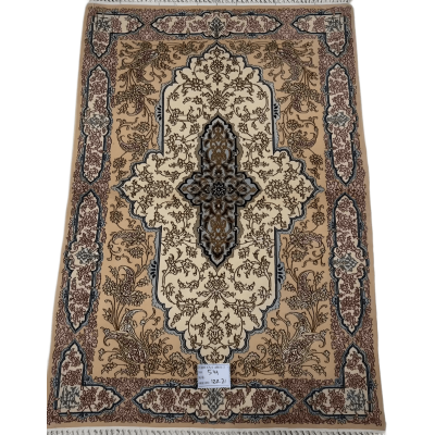 "Hand-knotted Persian rug – 120x80 cm, crafted with wool and silk, featuring 810,000 knots per square meter, a perfect addition to elevate any room's decor." ​​






