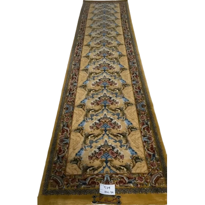 "Luxurious Esfahan Persian runner rug, hand-knotted with wool and silk, featuring intricate craftsmanship. Size: 314 cm x 79 cm."

