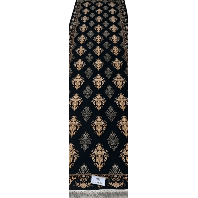 "Sophisticated black Persian runner rug with silk and wool fibers, meticulously hand-knotted in Isfahan, offering rich patterns and colors. Size: 300 cm x 80 cm."