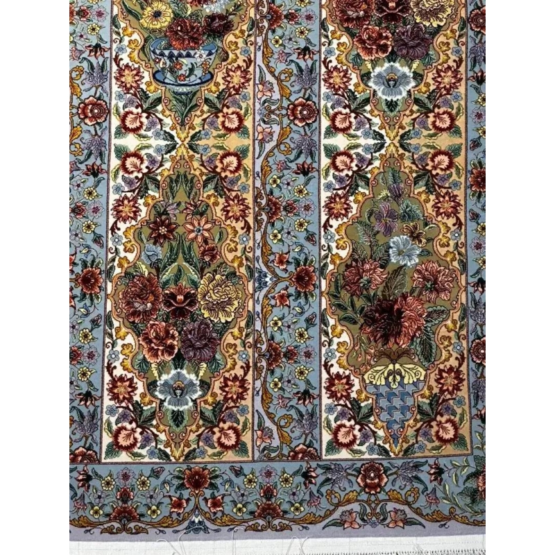 "Handmade Isfahan Persian rug, 350 x 250 cm, featuring silk and wool materials with masterful craftsmanship."
