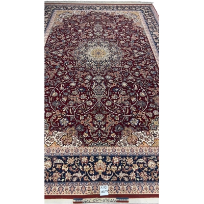 "Hand-knotted Isfahan rug by Grand Master Ali Seirafian with intricate medallion design."