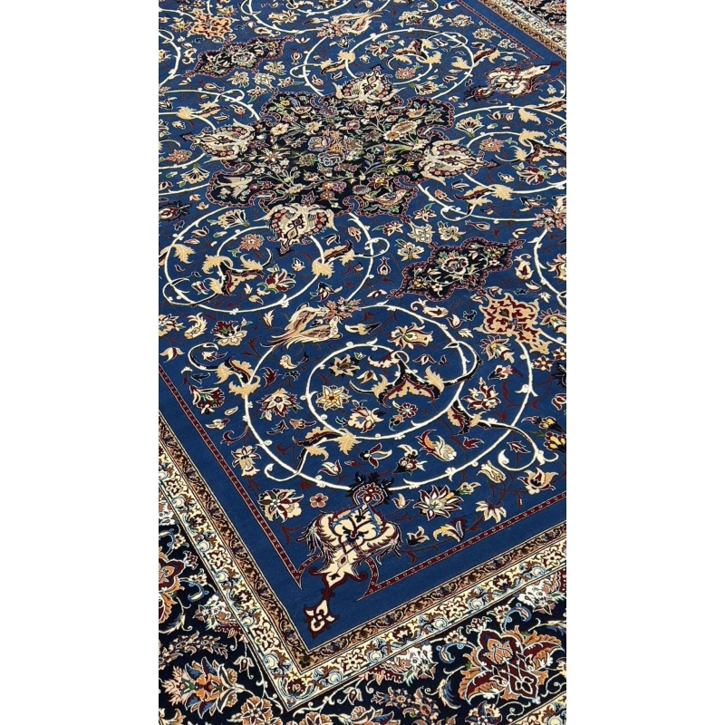 "Artistic Persian rug crafted in Isfahan by Master Bagher Seirafian."